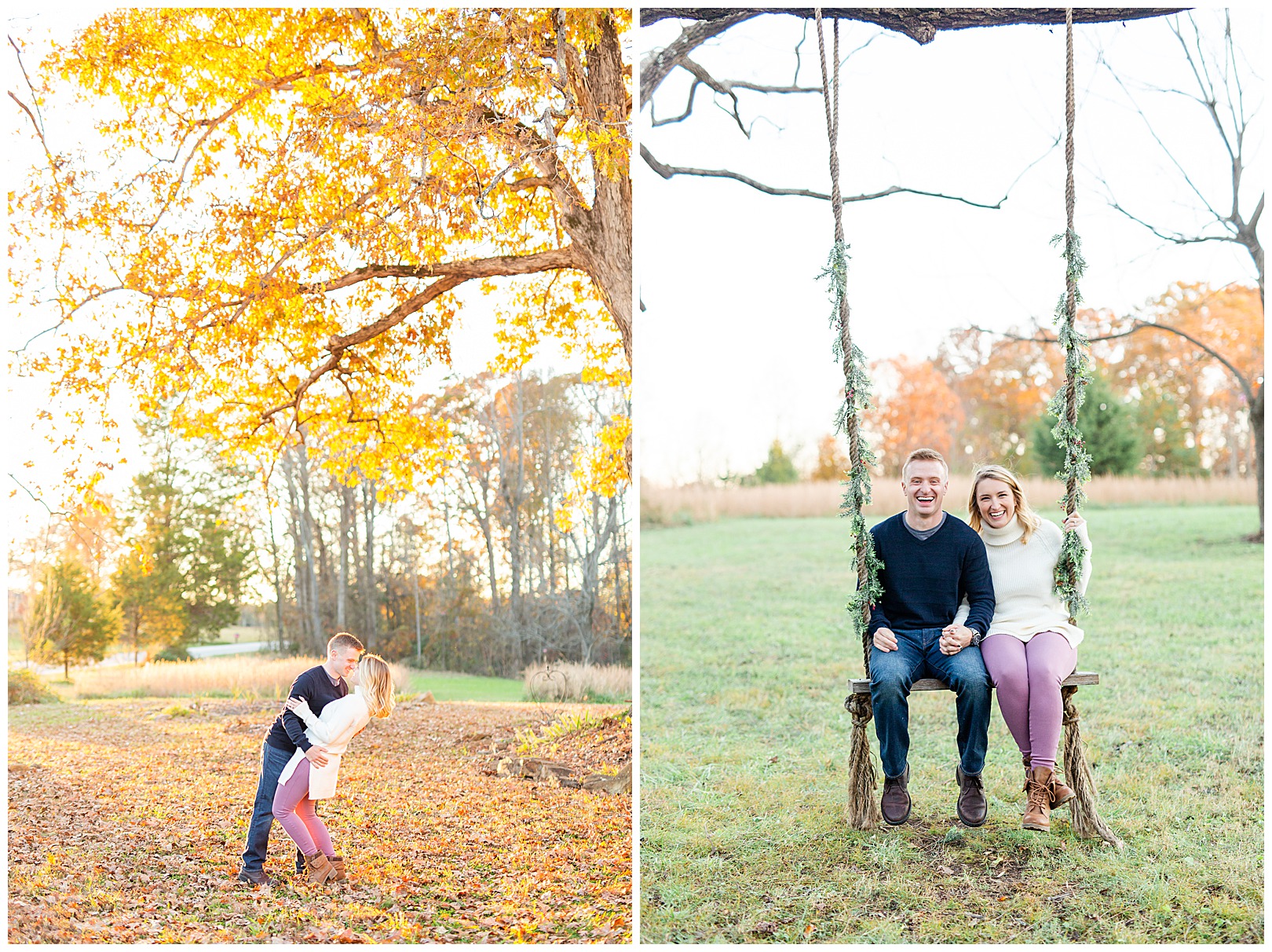 North Carolina Photographer Sunset Engagement on swing