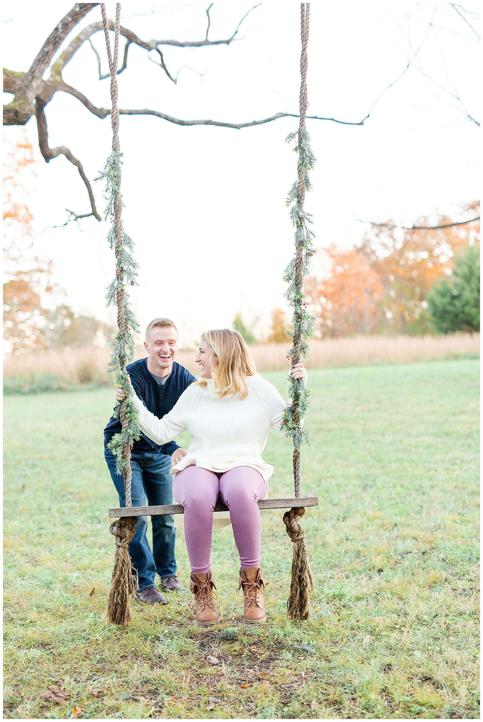 North Carolina Photographer Sunset Engagement on swing