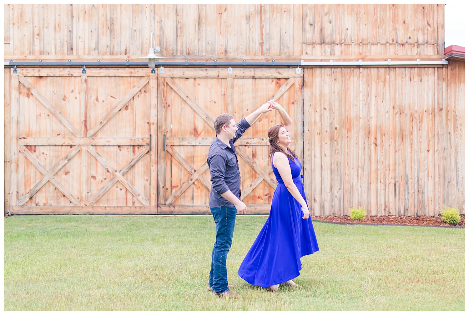 Couple Dancing engagement session at the barn at sandcastle farm in Dallas, NC