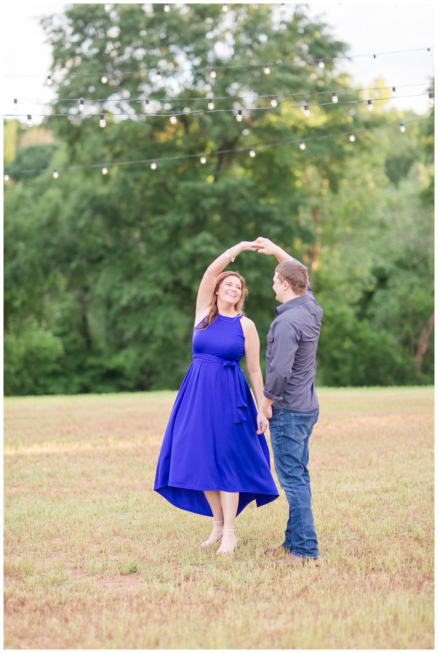 Couple Dancing engagement session at the barn at sandcastle farm in Dallas, NC