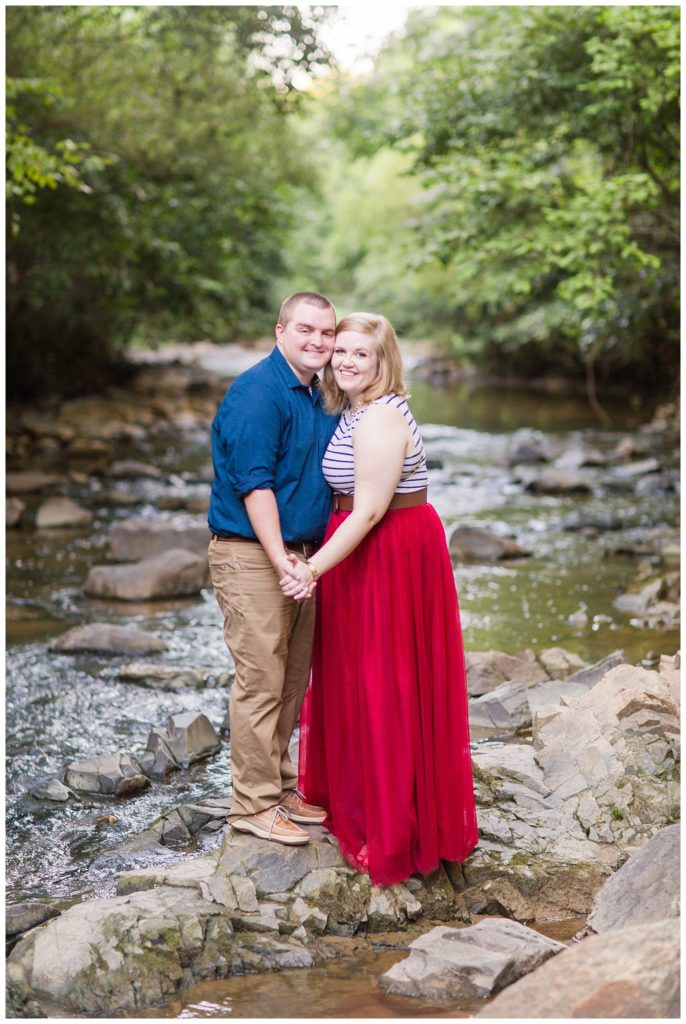 beautiful Carolina engagement with  vibrant red skirt in Charlotte nc