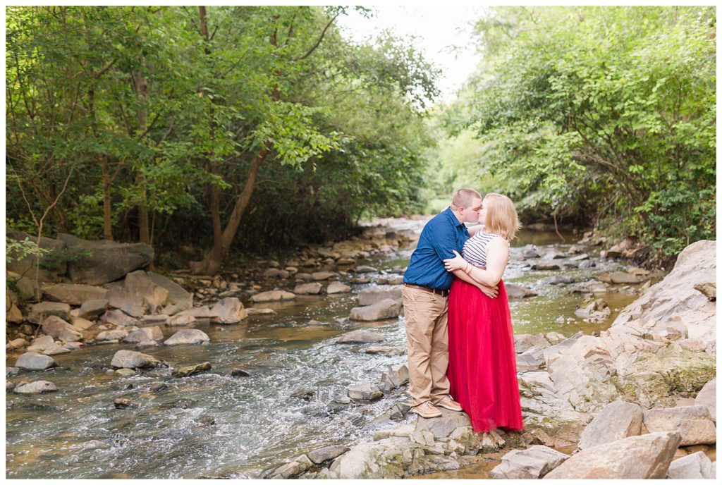 beautiful Carolina engagement with  vibrant red skirt in Charlotte nc