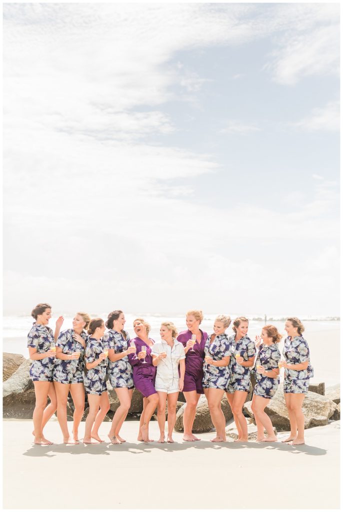 bridal party on the beach