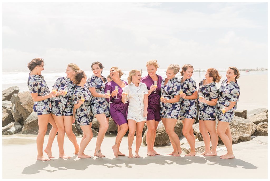 bridal party on the beach