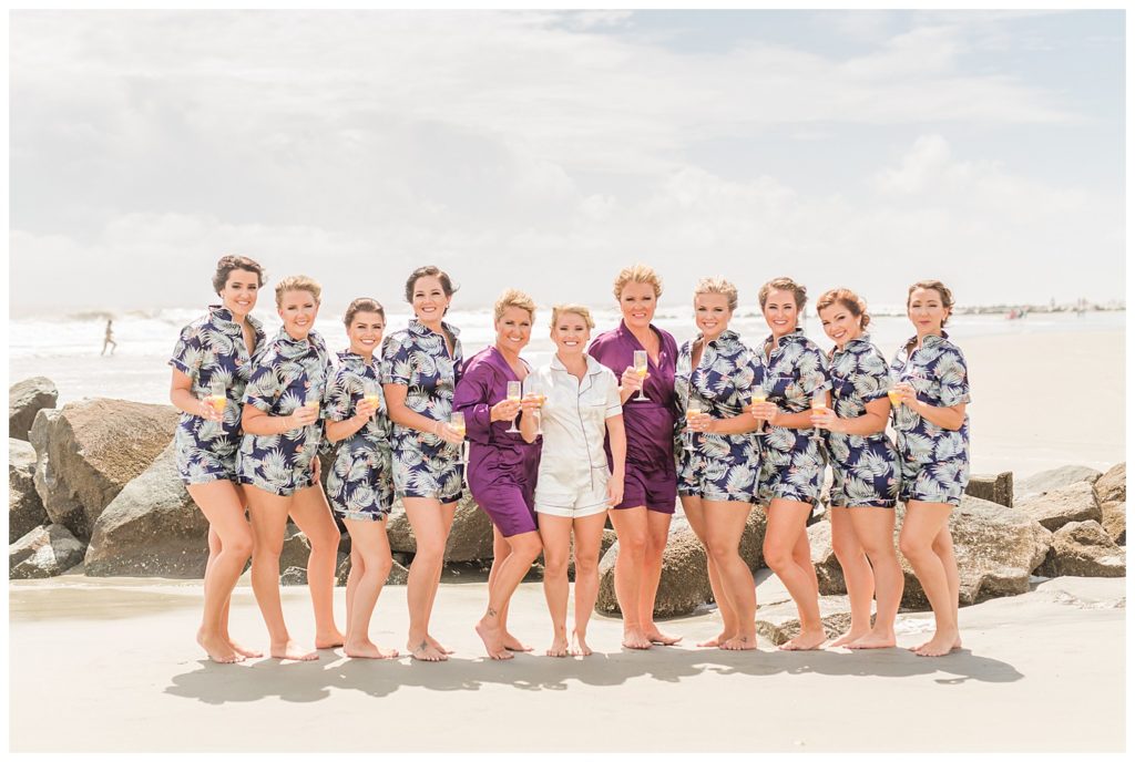 bridal party on the beach