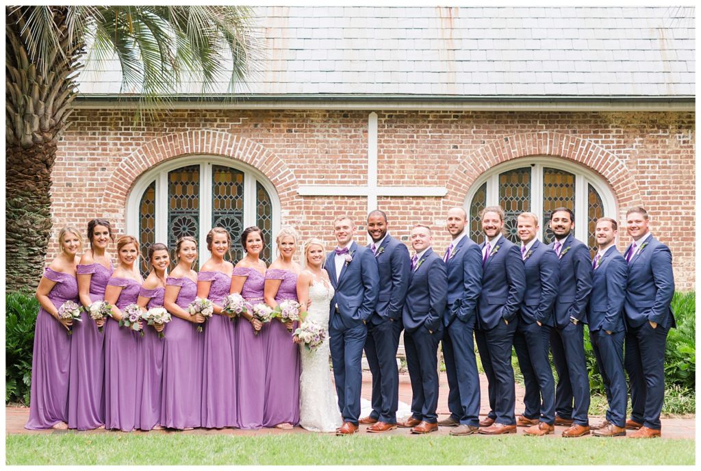 lavender and navy bridal party at St. Lukes Chapel in Charleston, SC