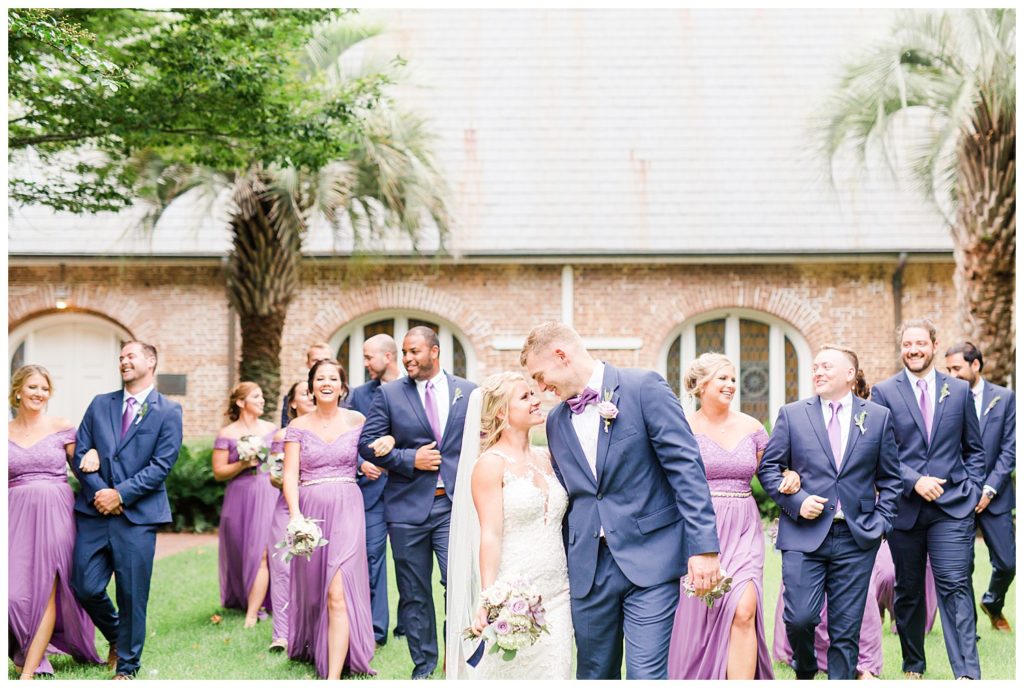 lavender and navy bridal party at St. Lukes Chapel in Charleston, SC