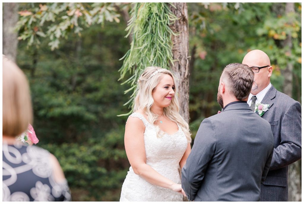 Bride and groom at the Shed at Quiet Hollow in Maiden, NC by Charlotte wedding photographer, Jacqueline Jones