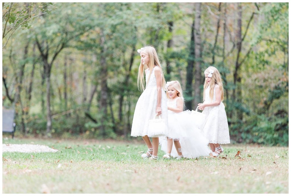 Flower girls at the Shed at Quiet Hollow in Maiden, NC by Charlotte wedding photographer, Jacqueline Jones