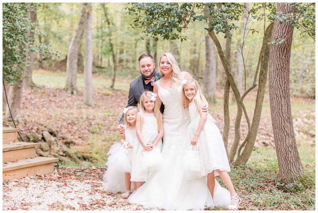 Bride and family at the Shed at Quiet Hollow in Maiden, NC by Charlotte wedding photographer, Jacqueline Jones