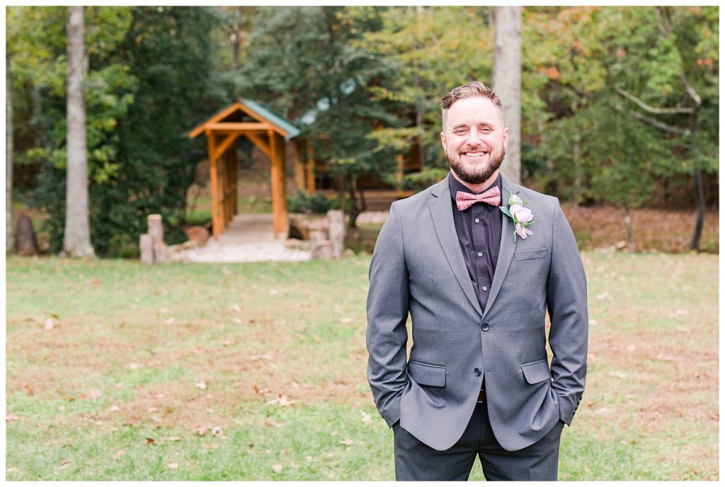 Groom photo at the Shed at Quiet Hollow in Maiden, NC by Charlotte wedding photographer, Jacqueline Jones