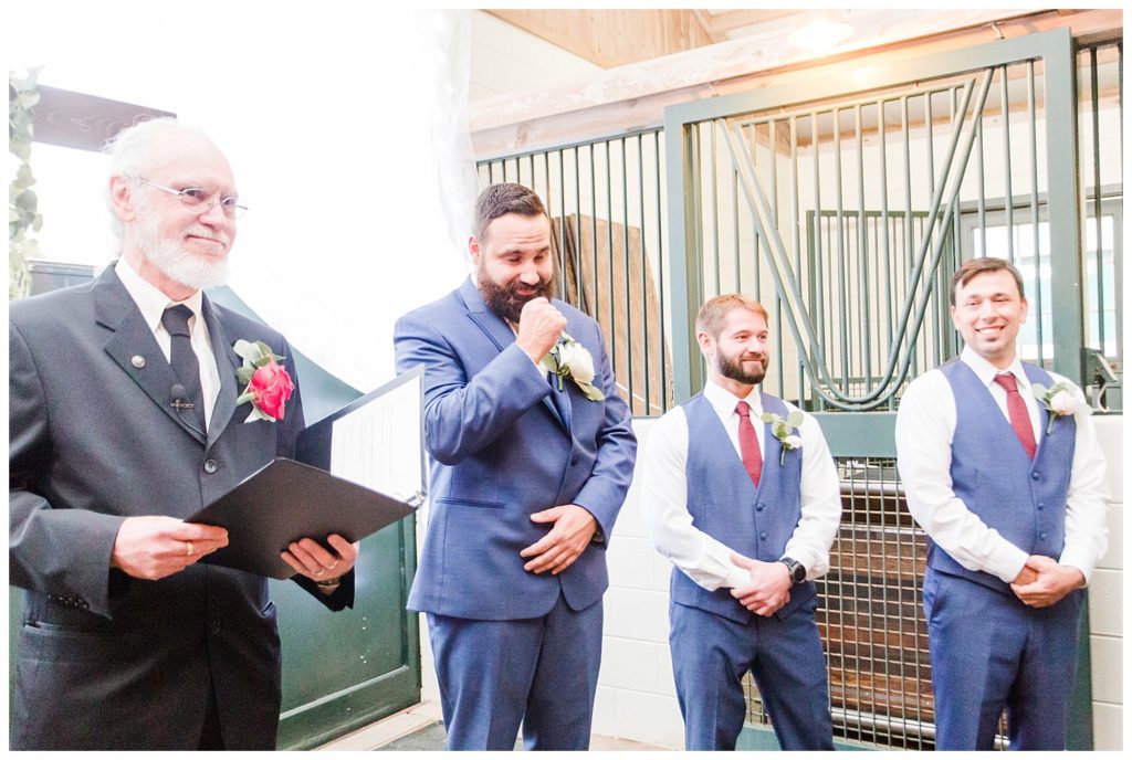 Groom crying in Morganton, NC at Double C’s Acres by Charlotte wedding photographer, Jacqueline Jones