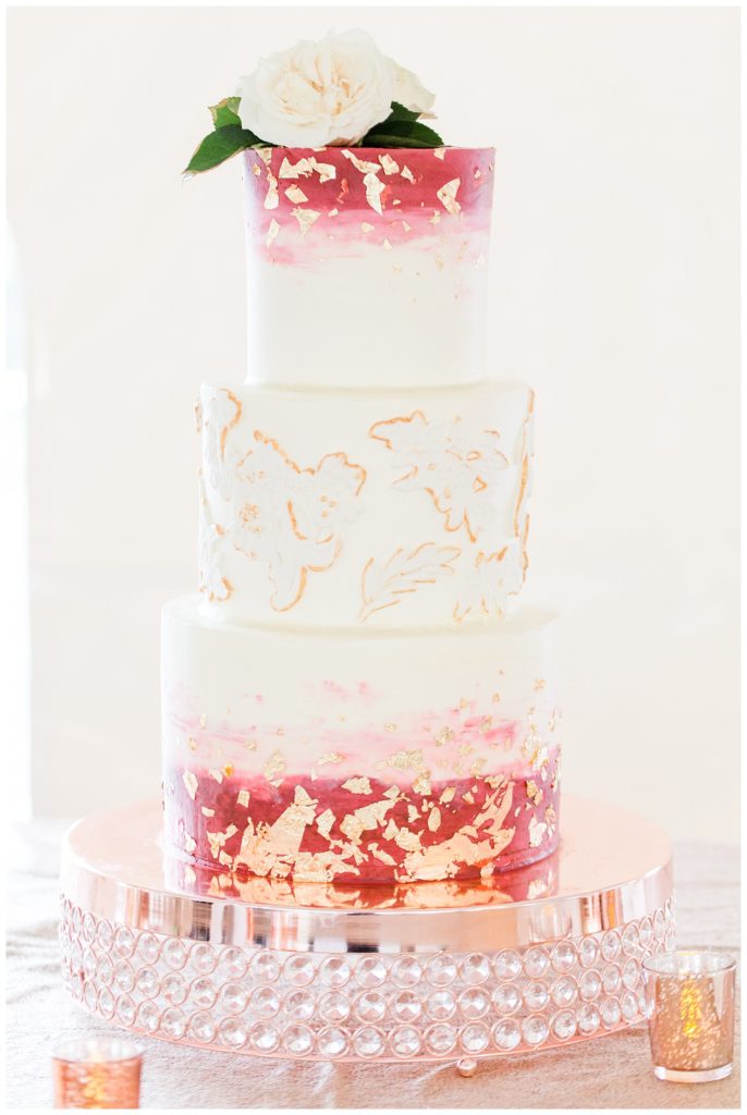 Wedding cake in Morganton, NC at Double C’s Acres by Charlotte wedding photographer, Jacqueline Jones