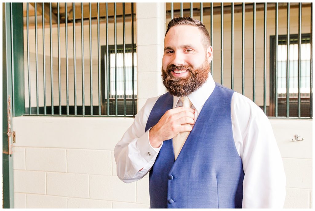 Groom portrait in Morganton, NC at Double C’s Acres by Charlotte wedding photographer, Jacqueline Jones