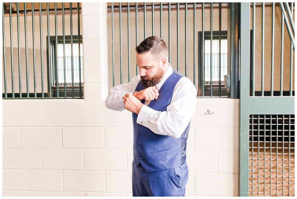 Groom in Morganton, NC at Double C’s Acres by Charlotte wedding photographer, Jacqueline Jones