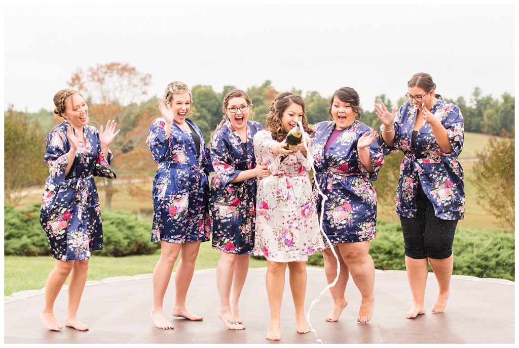 Bride and bridesmaids photo in Morganton, NC at Double C’s Acres by Charlotte wedding photographer, Jacqueline Jones