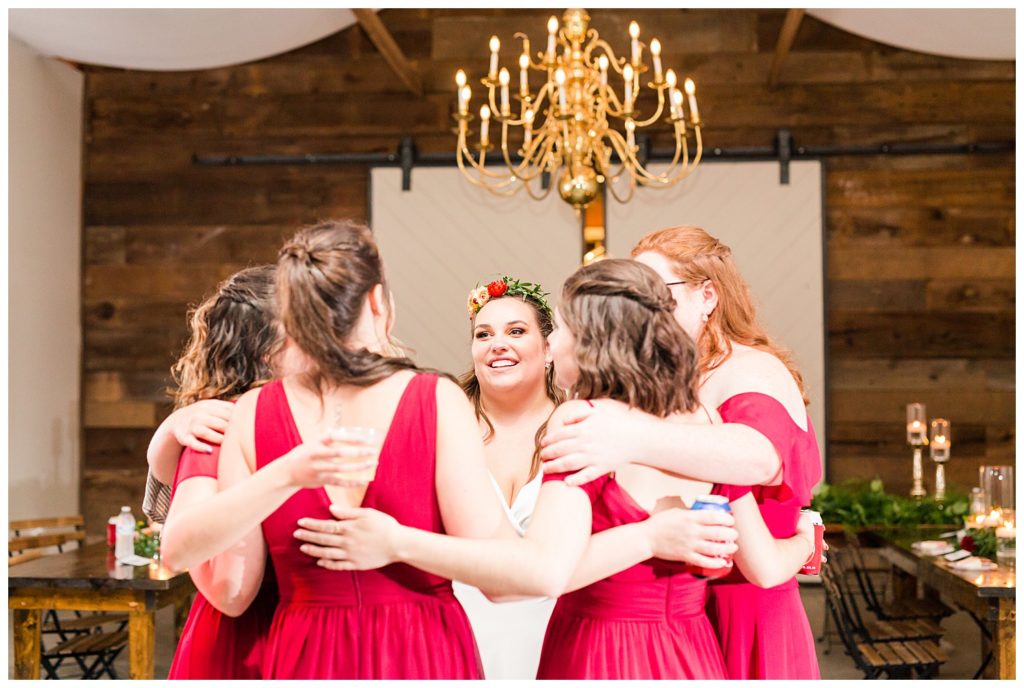 Bride and bridesmaids at wedding at Circle M Farm in Lincolnton, NC by Charlotte wedding photographer, Jaqueline Jones