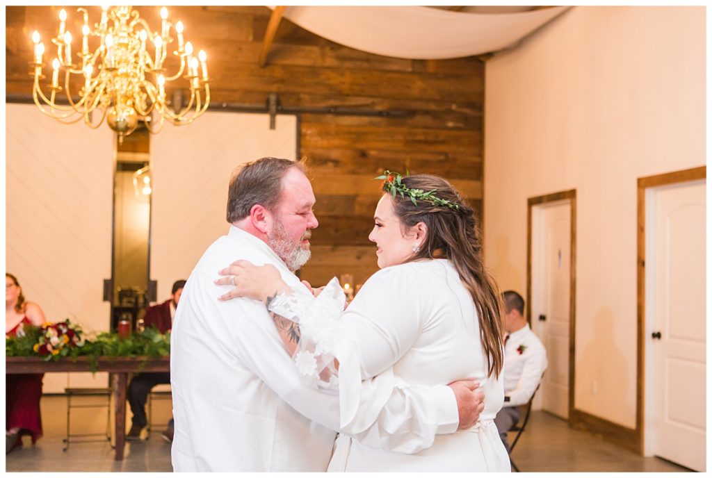 Father of bride dancing with bride at Circle M Farm in Lincolnton, NC by Charlotte wedding photographer, Jaqueline Jones