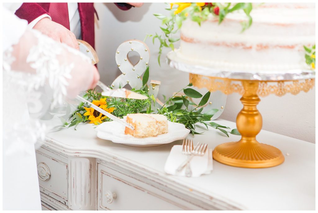 Cake slice at Circle M Farm in Lincolnton, NC by Charlotte wedding photographer, Jaqueline Jones