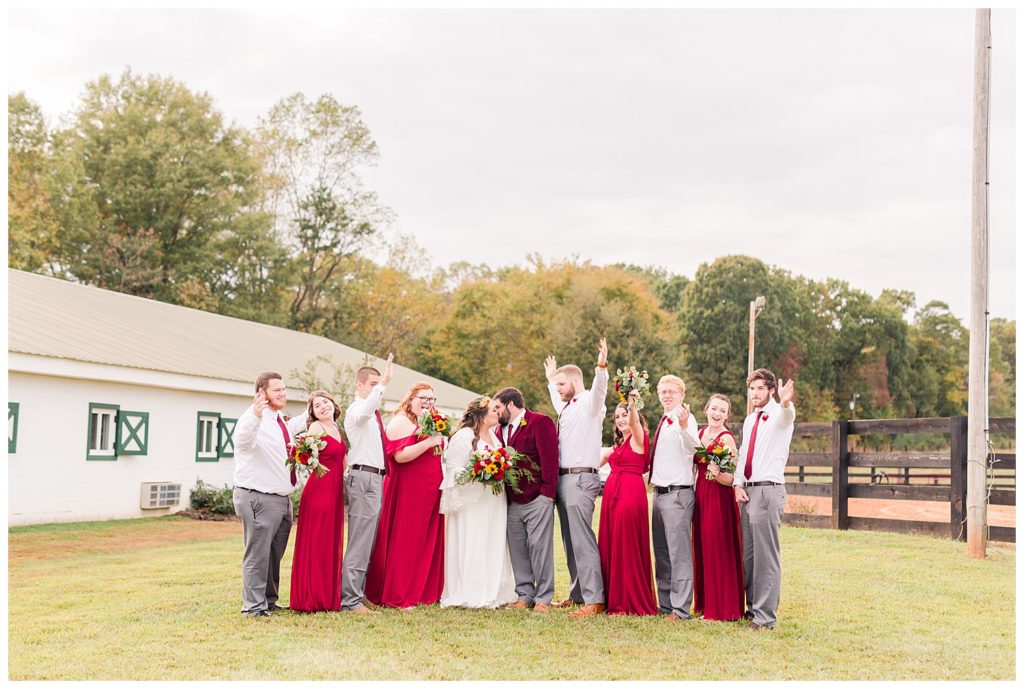 Groomsmen and bridesmaids at Circle M Farm in Lincolnton, NC by Charlotte wedding photographer, Jaqueline Jones