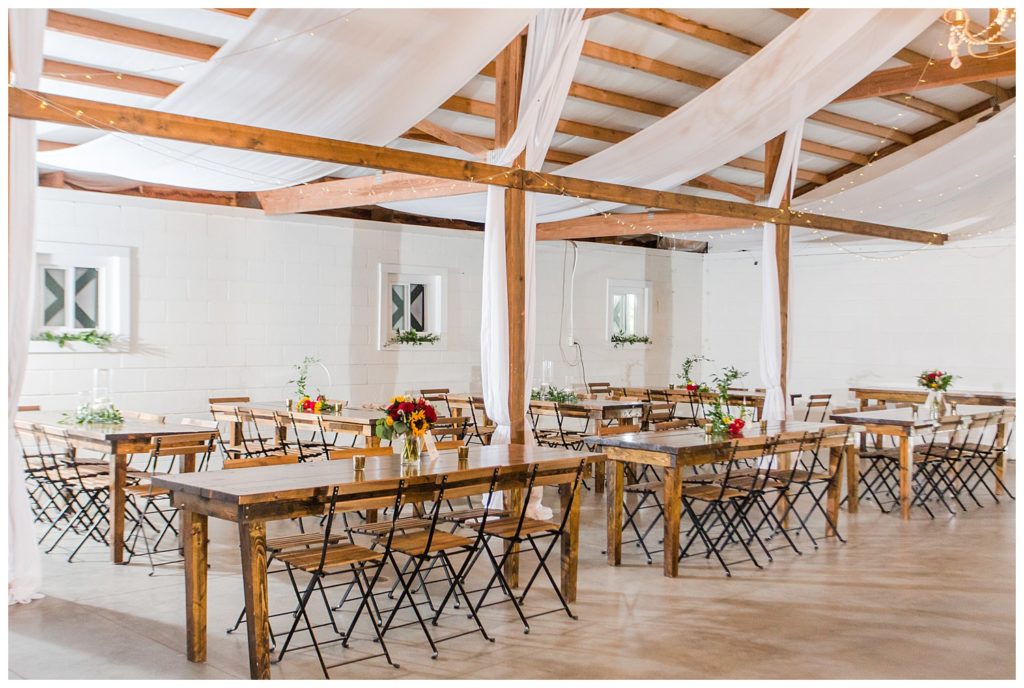 Tables and chairs at Circle M Farm in Lincolnton, NC by Charlotte wedding photographer, Jaqueline Jones