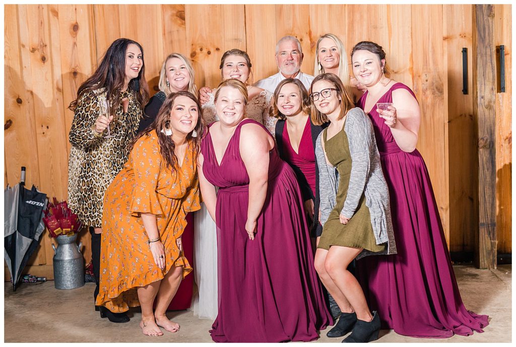 Bride and friends at the Barn at Sandcastle Farm in Dallas, NC by Charlotte wedding photographer, Jacqueline Jones