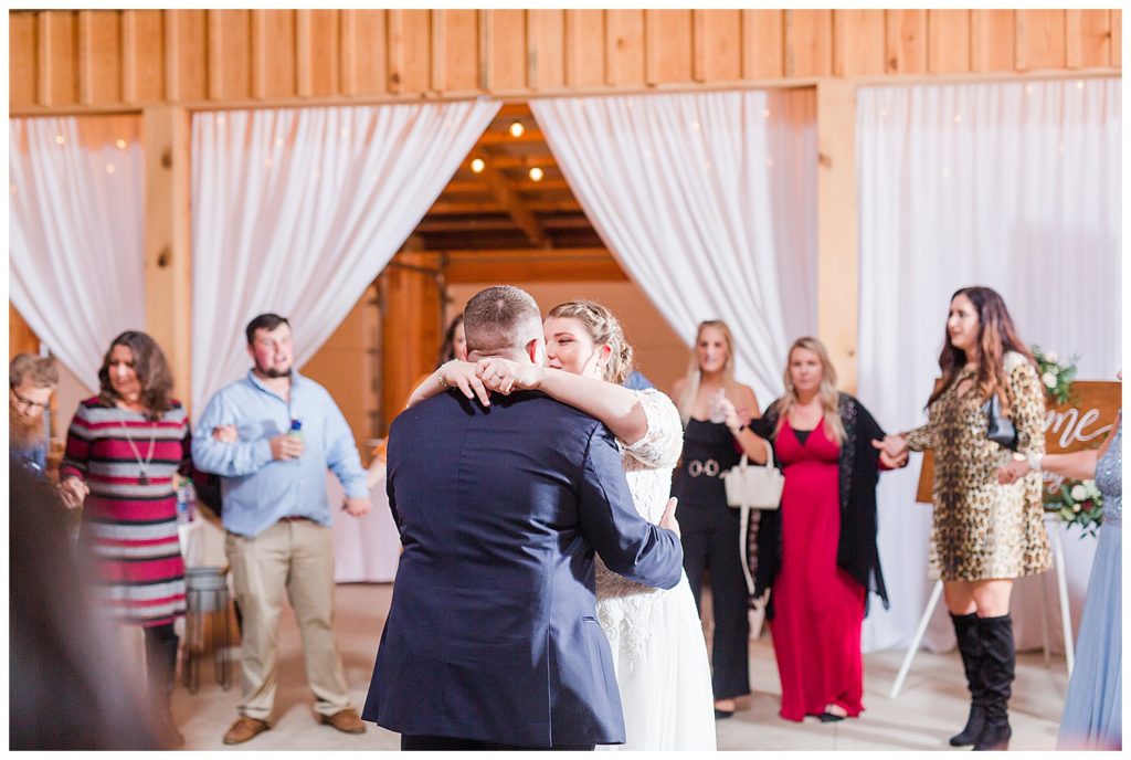 Bride and groom intimate dance at the Barn at Sandcastle Farm in Dallas, NC by Charlotte wedding photographer, Jacqueline Jones