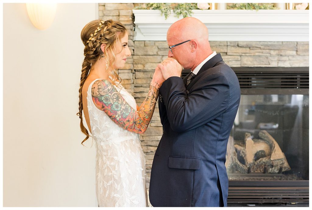 first look daddy daughter A Northstone country club wedding in Huntersville nc by Charlotte wedding photographer Jacqueline Jones photography