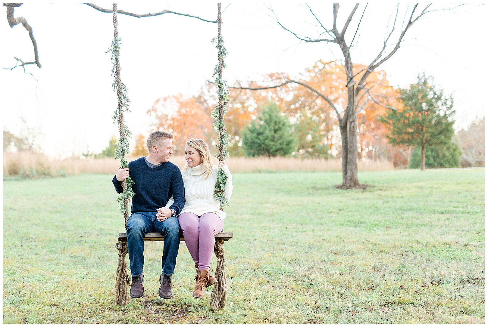 North Carolina Photographer Sunset Engagement on swing