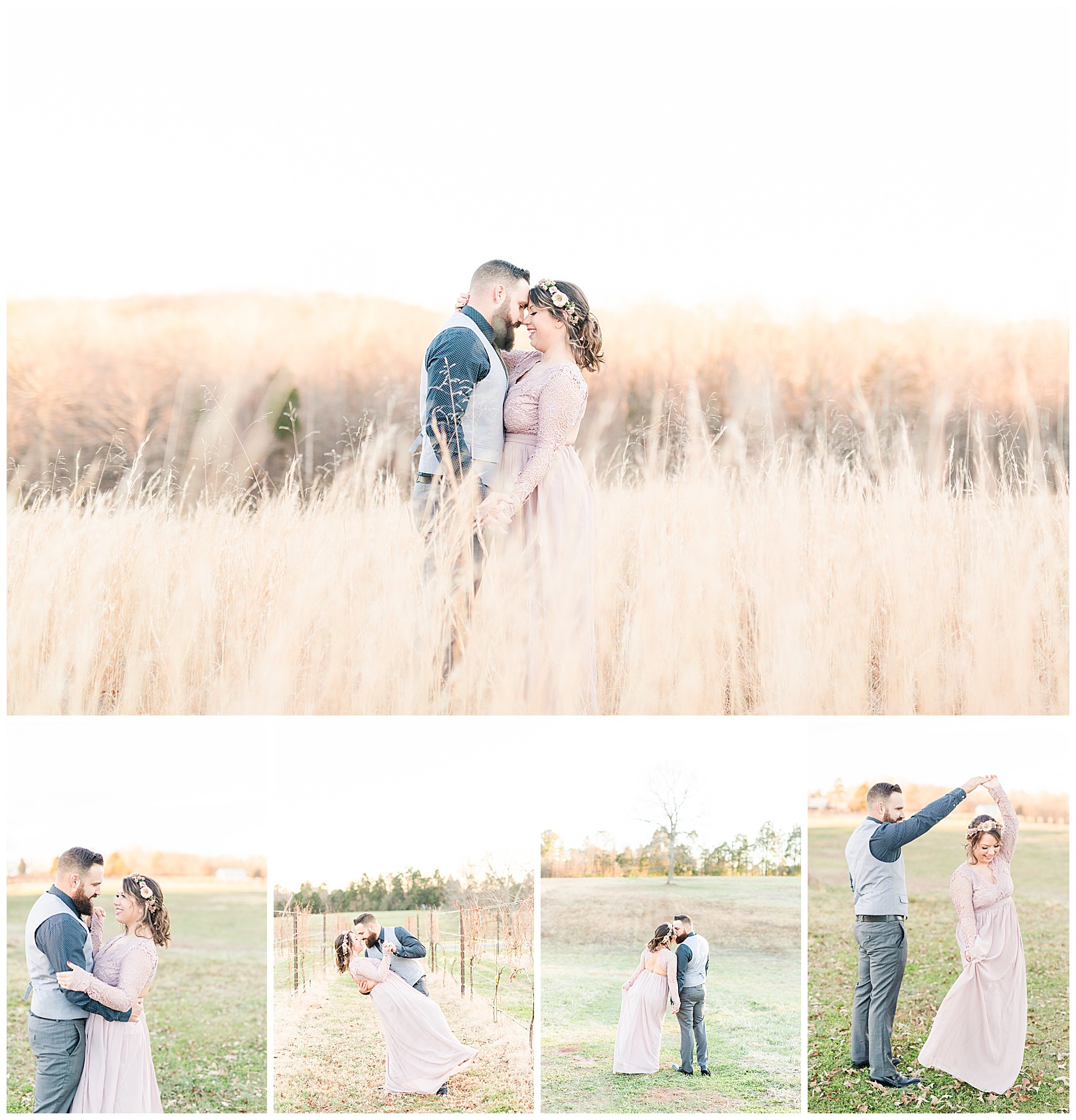 Tall grass engagement session formalwear winter Charlotte nc